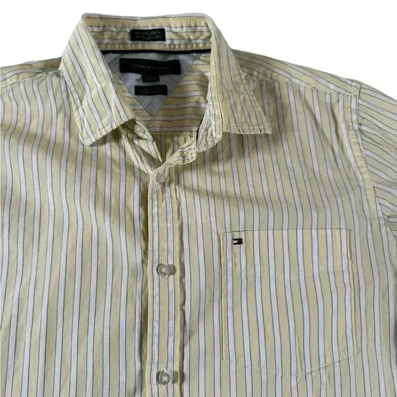 Tommy Hilfiger Men's M Yellow Striped 80's 2 Ply Cotton Long Sleeve Shirt - Picture 3 of 11